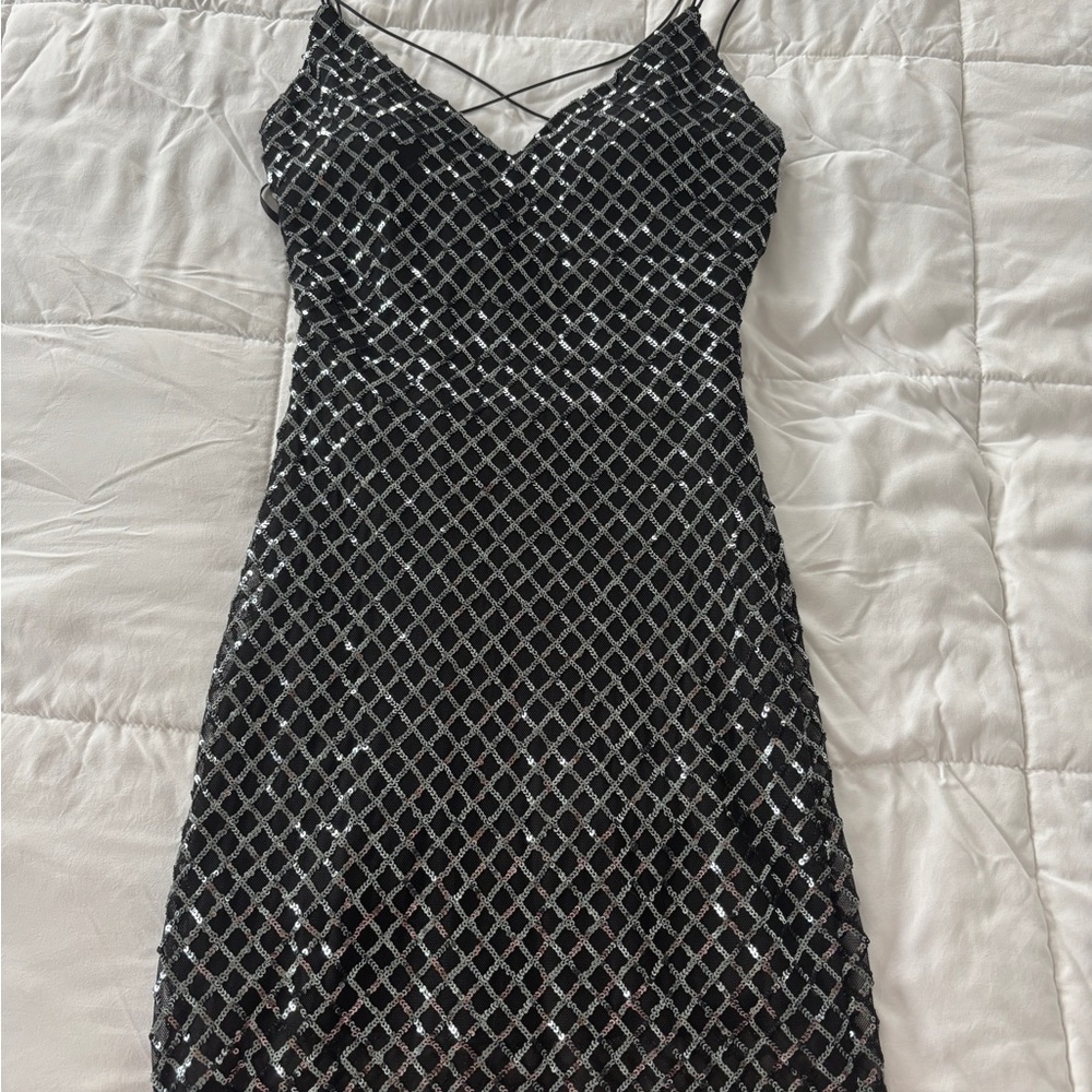 Windsor Black and Silver Sequin Mini Dress